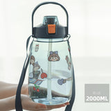 back to school Large Capacity Water Bottle Plastic Kawaii Cup Cute Portable Summer Sports Outdoor Girl Child Tumbler With Straw Strap BPA Free