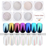 Xpoko 1 Box Pearl Nail Glitter Powder Neon Shimmer Mirror Mermaid Dipping White Purple Nail Chrome Pigment Dust Polish Decor GLB01-07