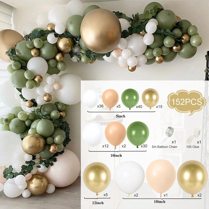 Xpoko Green Sliver Balloon Garland Arch Chain Wedding Birthday Balloons Decoration Birthday Party Balloons For Kids Baby Shower Decor