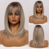 Medium Straight Bob Synthetic Wig With Bangs Blonde Honey Wigs For Women Cosplay Daily Hair Wig Heat Resistant Fiber