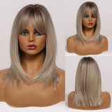 Dark Brown BoBo Synthetic Wig with Bangs Shoulder Length Straight Wig for Women Cosplay Daily Hair Wig Heat Resistant Fibr