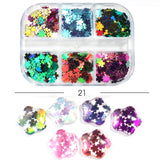 6Grids Black Nail Flakes Sequins Butterfly Hexagon Silk Line Winter Design Nail Art Decoration Paillette Manicure Tips GL1909-28