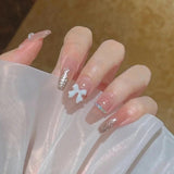 24pcs Love Rhinestones Wear Long Paragraph Fashion Manicure Patch False Nails Save Time Wearable Nail Patch With Glue Fake Nail