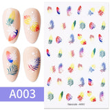 3D Nail Stickers Decals Ink Watermark Spring Summer Black Lines Flower Leaf Tree For Manicures Nail Art Decoration