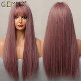 Long Straight Light Purple Synthetic Wigs for Women Girls Cosplay Party Lolita Hair Wigs with Bangs Heat Resistant Fiber