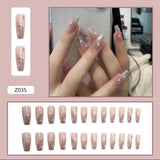 24Pcs Heart Gradient Designs False Nails French Long Ballet Line Bow Coffin Fake Nail Artificial Full Cover Nail Art Tips Z143