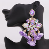 Xpoko Big Earrings Rhinestone Dangle Drop Long Tassel Earrings Boho India Earring For Women Fringe Female Wedding Jewelry Brincos