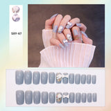 Bow Short Level False Nails Adhesive 3D Beautiful Stick-on Nails Artificial Square Jump Color Fake Nails with Design Z350