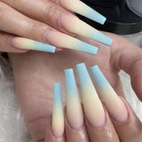 Reusable Glossy Ombre Gray Long Coffin Acrylic 24pcs Set with Glue Press on Fake Nails JP905