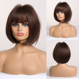 Short Straight Bob Synthetic Wigs with Bangs for Women Afro Ombre Black Brown Yellow Blonde Wigs Cosplay Party Daily Hair