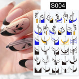 3D Nail Stickers Decals Ink Watermark Spring Summer Black Lines Flower Leaf Tree For Manicures Nail Art Decoration