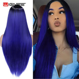 Wignee Long Straight Synthetic Wig Ombre Purple Hair For Women Middle Part Hair Heat Resistant Fiber Party Daily Bundle Hair Wig
