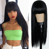 Xpoko Wig Long Straight Long Wig Bangs Mixed Black And White Wig Heat-Resistant Fiber Suitable For Women