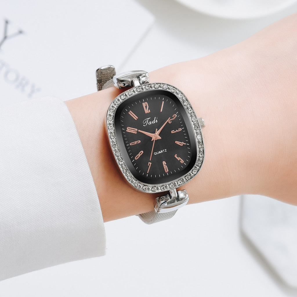 Xpoko Fashion Women Watch Silver Mesh Belt Ladies Wristwatch Diamond Dial Bracelet Watches Women Gift For Female Clock Reloj Mujer 