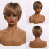 Synthetic Short Straight BOb Wigs with Bangs for Women Girls Natural Ombre Black Brown False Hair Heat Resistant Fiber