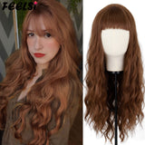 Back to School Long Wavy Gradient Black With Green Wig Have Bangs Blond Brown Wave Heat Synthetic Fiber Heat Resistance For Women Daily Wear