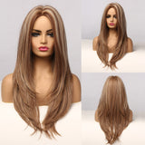 Cosplay Synthetic Wig Middle Part Long Wavy Ombre Brown Ash Blonde Wigs For Black Women Afro  Daily High Tempeqrature Hair