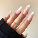 24pcs/Set Cloud Long Coffin Fake Nails Simple Heart Flame Rhinestone Pattern Acrylic False Nails Wave Manicure Full Nail Tips