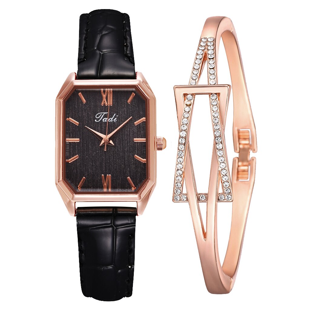 Xpoko Watches Women Square Rose Gold Dial Wrist Watches Leather Strap Fashion Brand Watches Female Ladies Quartz Clock Reloj Mujer