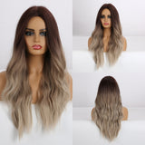 Long Water Wave Synthetic Wig For Women Ombre Brown Blonde Wig Natural Middle Part Cosplay Party Hair Heat Resistant Fiber