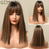 Dark Brown BoBo Synthetic Wig with Bangs Shoulder Length Straight Wig for Women Cosplay Daily Hair Wig Heat Resistant Fibr