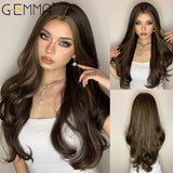 Synthetic Wig Long Wave Ombre Brown White Blonde Wavy Wigs With Bangs For Women Party Cosplay Heat Resistant Fiber Hair