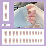 24Pcs Heart Gradient Designs False Nails French Long Ballet Line Bow Coffin Fake Nail Artificial Full Cover Nail Art Tips Z143