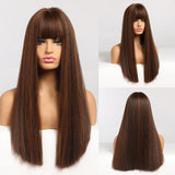 Cosplay Long Straight Black Synthetic Wigs with Bangs for Women African American Lolita Daily Party Heat Resistant Fibre