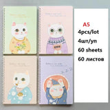 back to school Cute 4pcs/lot A5 Spiral notebook 60 sheets stationery notepad horizontal line for Office School Stationery Supplies