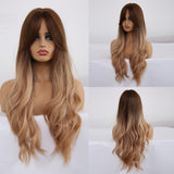 Synthetic Wigs Long Body Wave Ombre Brown Wigs for Black Women Afro Natural Middle Part Cosplay Hair Heat Resistant Fiber