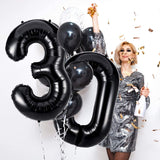 Xpoko 32 Inch Black Silver Large Aluminum Foil 0-9 Balloons Suitable For Birthday, Wedding, New Year, Graduation, Party Decoration