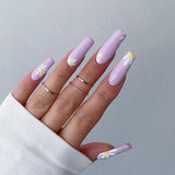 24pcs Yellow Flower Fake Nail Tips Bow Daisy Long Ballet False Nails with Glue French Full Cover Press Nail Accessories Tips