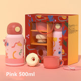 back to school Stainless Steel Kids Thermos Cup With Straw Double Lid Cute Child Vacuum Flask Outdoor Portable Tumbler Kawaii Water Bottle