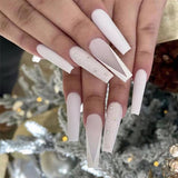 Xpoko 24Pcs Matte V-Shaped White False Nails Long Coffin Detachable Ballerina Fake Nails Full Cover Press On Nails French Wearable