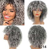 Xpoko Wig Black Weird Curly Hair Wig Mixed Black And Red Wig Bangs Short Wig Suitable For Black Women