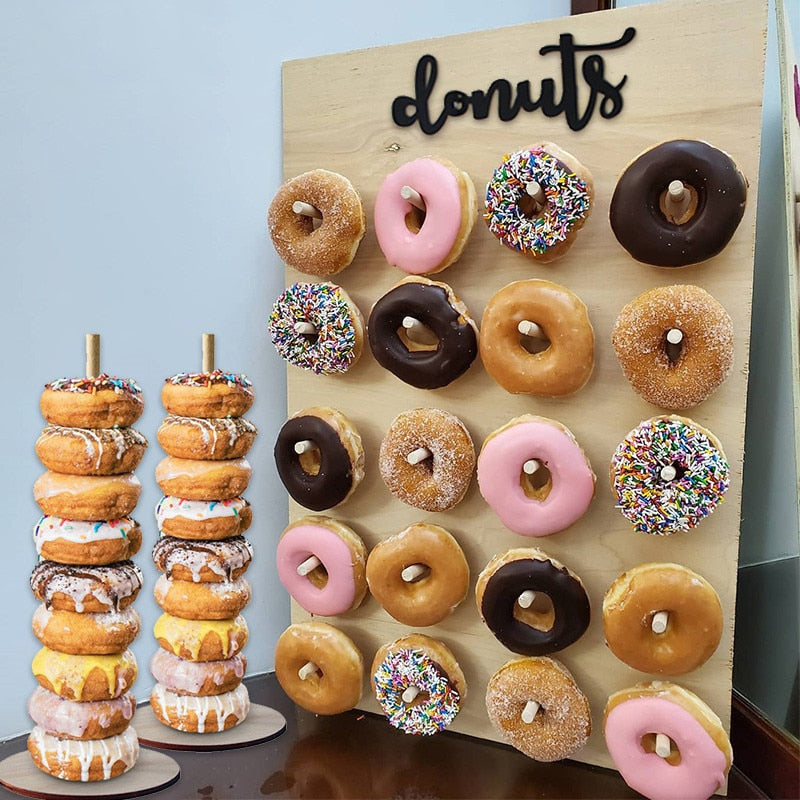 Xpoko Acrylic Wooden Donut Wall Stand Wedding Party Table Decoration Doughnut Display Holder Donut Birthday Party Decor Baby Shower
