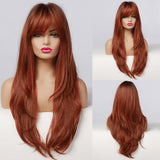 Long Straight Natural Middle Part Wig Ombre Brown Blonde Golden Heat Resistant Synthetic Wigs for Women Cosplay Party Hair