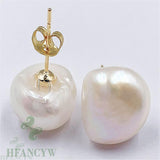 11-12mm White Baroque Pearl Earring 18k Ear Stud Dangle Party Wedding Fashion Mesmerizing Real Accessories Irregular Flawless