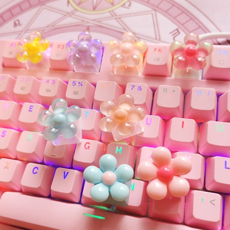 1Pc Cute Keycaps For Mechanical Keyboard Personalized Decoration Accessories Handmade Custom Flower Model Transparent Diy Keycap
