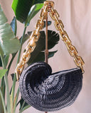 Back to school Fashion Thick Chains Rattan Conch Women Shoulder Bags Design Wicker Woven Handbags Luxury Summer Beach Straw Bag Bali Purse 2023