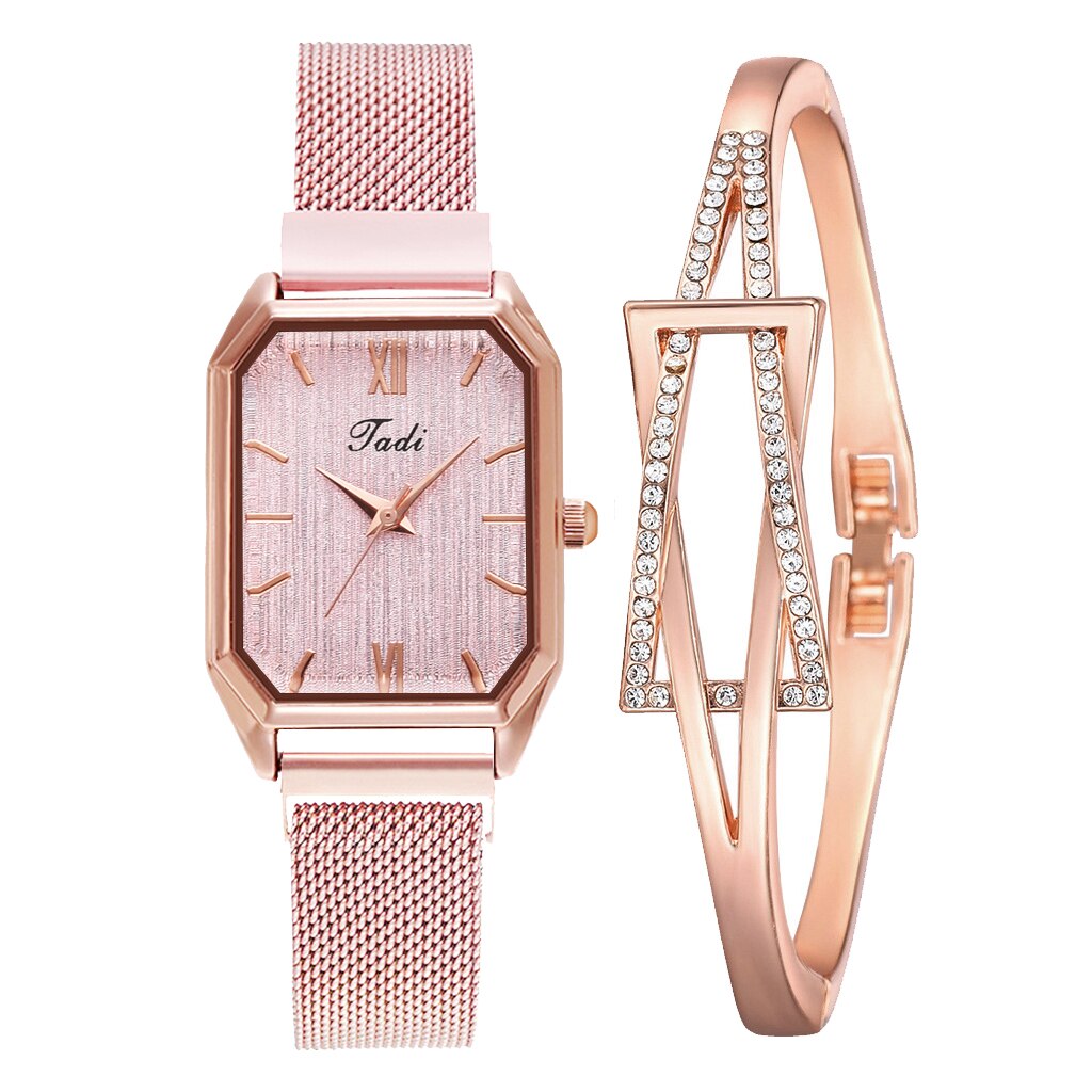 Xpoko Watches Women Square Rose Gold Wrist Watches Mesh Strap Fashion Brand Watches Female Ladies Quartz Clock Women Gift Reloj Mujer