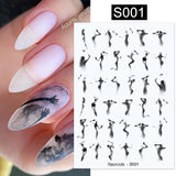 3D Nail Stickers Decals Ink Watermark Spring Summer Black Lines Flower Leaf Tree For Manicures Nail Art Decoration