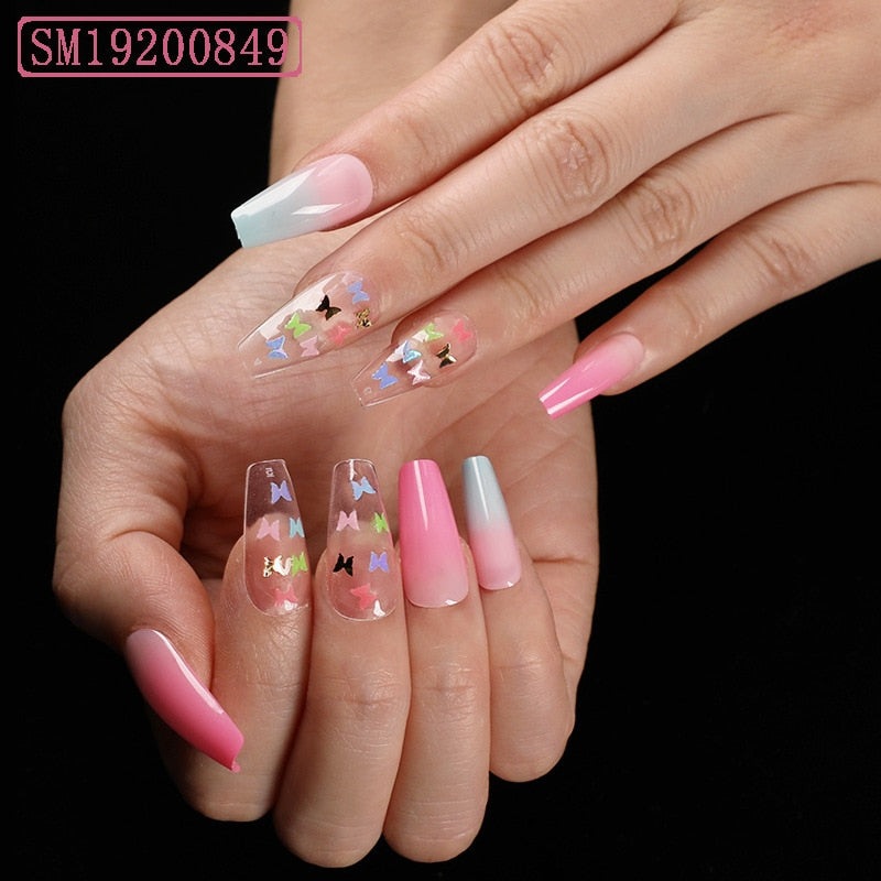 Graffiti Colorful French Fake Nails Pink Long Full Cover Nail Tips Black Matte Mirror Press On Artificial Nails Decoration