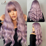 Xpoko EASIHAIR Ombre Gray Ash Wavy Wigs With Bang Light Blonde Platinum Synthetic Long Hair For Women Daily Party Heat Resistant Fiber