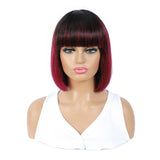 Straight Human Hair Wigs With Bang Blunt Cut Short Bob Human Hair Wigs with Bangs Peruvian Remy Hair Full Wigs