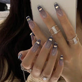 24pcs Love Rhinestones Wear Long Paragraph Fashion Manicure Patch False Nails Save Time Wearable Nail Patch With Glue Fake Nail