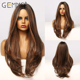 Natural Middle Part Synthetic Wigs for Black Women Long Wavy Hair Cosplay Black Brown Golden Highlight Wig Heat Resistant