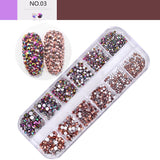 12 Grids Colorful Crystal Nail Art Rhinestones Acrylic Nail Stones Beads Studs Flat Back Glitter Tips 3D Nails Art Decorations