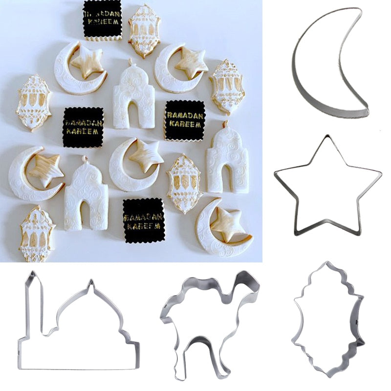 Xpoko EID MUBARAK Moon Star Biscuit Mold Cookie Cutters Set Wooden EID Light Hanging Ramadan Mubarak Ramadan Kareem Party Home Decor