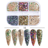 6 Grids/box Laser Square Nail Sequins Green Purple Holographic Glitter Flakes 3D Charm Nail Art Decoration Accessories GL1909-37